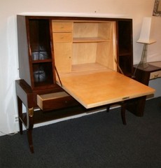 Mahogany Secretary Bookcase Vitrine, Italy, 1940