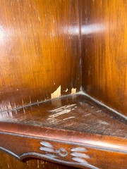 1890 French Cornor Cabinet, Has minor cosmetic issues, Dark Brown color.