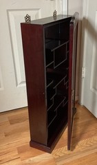 Chinese Carved Rosewood Mother of Pearl Wall Curio Display Cabinet w/Mirror Back