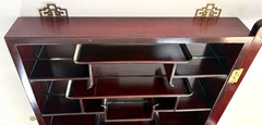 Mid 20th-C Carved Rosewood Greek Key Wall Mounted Curio Display Cabinet