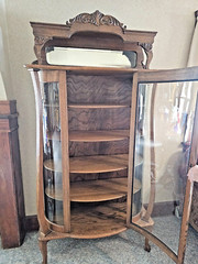 Antique Victorian Art Nouveau triple Curved glass Oak China curio cabinet