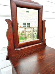 RARE TURN OF THE CENTURY VICTORIAN OAK SHAVING STAND W/ BEVELED MIRROR, KEY…
