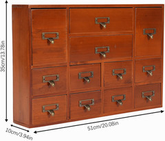 Brown 12-Drawer Vintage Apothecary Cabinet, Stackable for Herbs/Tea/Stationery