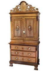 Incredible 19th Century Italian Inlaid Cabinet with Figural Design 2 Dr/ 4 Drawe