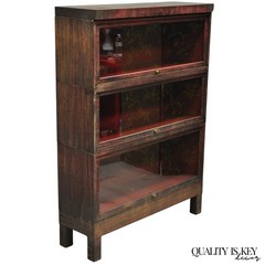 Vintage Industrial Steel Metal Faux Woodgrain Painted Stack Barrister Bookcase