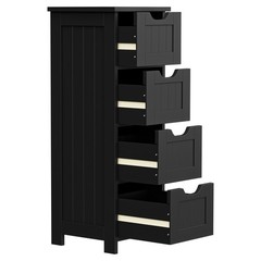 Bathroom Floor Cabinet Wood Free Standing Storage Organizer w/ 4 Drawers Black
