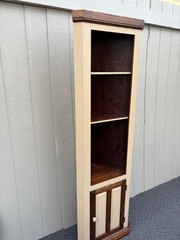 67870 Tall Rustic Corner Cabinet with Dual Tone Finish and Shelves