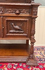 Antique French Renaissance Revival Hunt Buffet Server Sideboard Dark Oak 19C