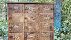 Rare Antique Oak Post Office 33 Door File Cabinet Apothecary Card Catalog Sorter