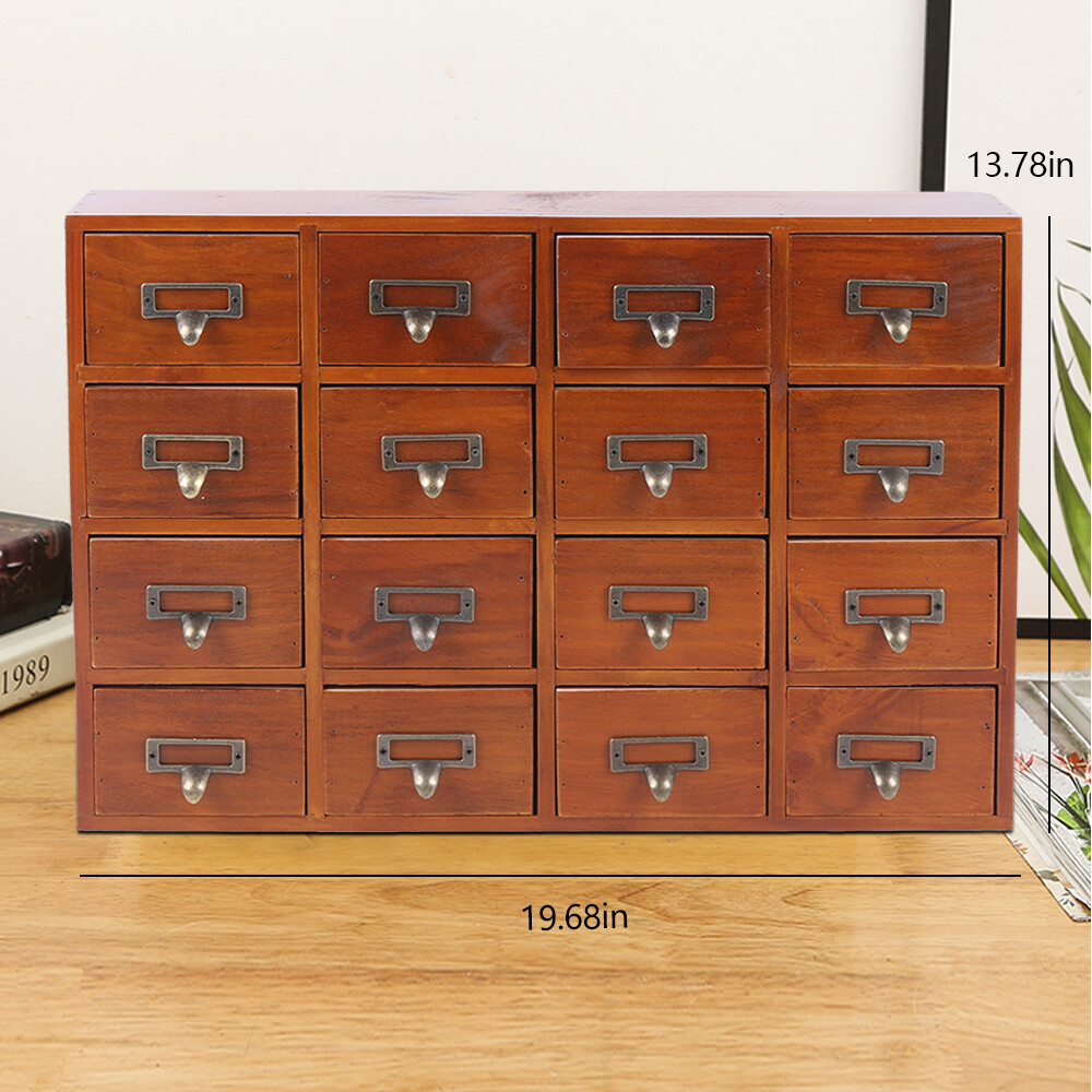 16 Drawers Vintage Tabletop Library Card Catalog Cabinet Apothecary Storage Box