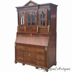 Antique Mahogany secretary desk Russian empire bronze ormolu columns 2pc 1810