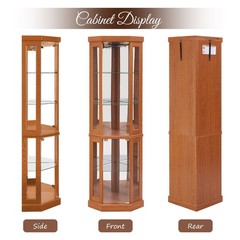 Heavy Duty Corner Display Cabinet Lighted Glass Display Case Living Room Shelf