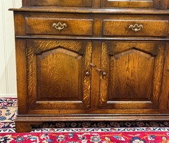 Antique English Large Bookcase Cupboard Cabinet Triple Door Glass Oak c. 1930s