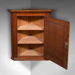 Antique Corner Cupboard, English, Wall Cabinet, Chippendale Revival, Victorian