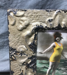 VTG Shabby 11″ Sq. Photo 5×7 Tin Ceiling Metal Pewter Picture Frame Old 1726-25B