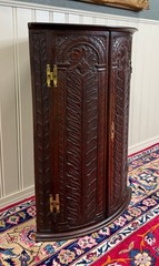 Antique English Corner Cabinet Carved Oak Hanging Wall Cabinet Storage 19C