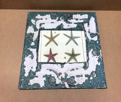 VTG Shabby 11″ Sq. 5×7 Photo Tin Ceiling Metal Blue Picture Frame Old 390-26B