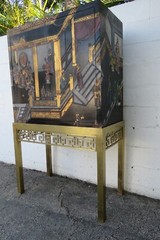 Maitland Smith Hand Painted Chinoiserie Cabinet Cupboard on Brass Stand 5442