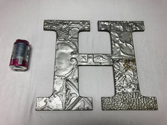 Decorative Salvaged Tin Ceiling 16″ Patchwork Silver Metal Letter H Old 1627-23B