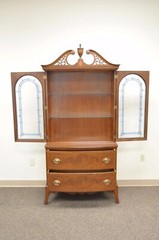 Antique Federal Style Mahogany China Display Cabinet with Stained Glass Doors