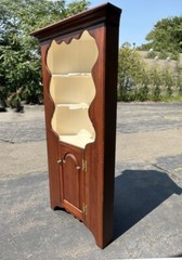D. R. Dimes country pine open top corner cupboard. Single raised panel door with