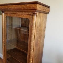 Antique Oak Bookcase China Cabinet – Single Door- Wavy Glass – Paw Feet