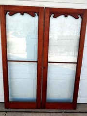 PAIR WHIMSICAL EARLY COUNTRY VICTORIAN WALNUT WAVY CHINA CABINET DOORS, 22 X 58.