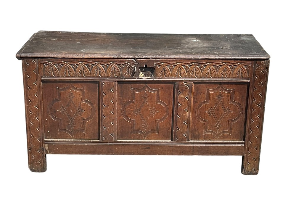 antique pilgrim period 17th c carved oak coffer primitive blanket chest