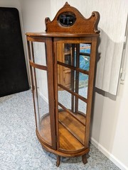Antique English Oak Half-Round Curved Curio Display Cabinet *Missing Glass Panel