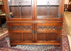 English Antique Oak Display Cabinet | Leaded Glass With Light