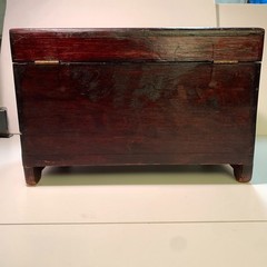 Antique 19thC Red Lacquer Desktop Storage Box 18in Small Asian Document Chest