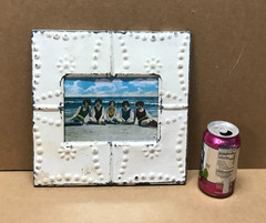 VTG Shabby 11″ Sq. 5×7 Photo Tin Ceiling Metal White Picture Frame Old 386-26B