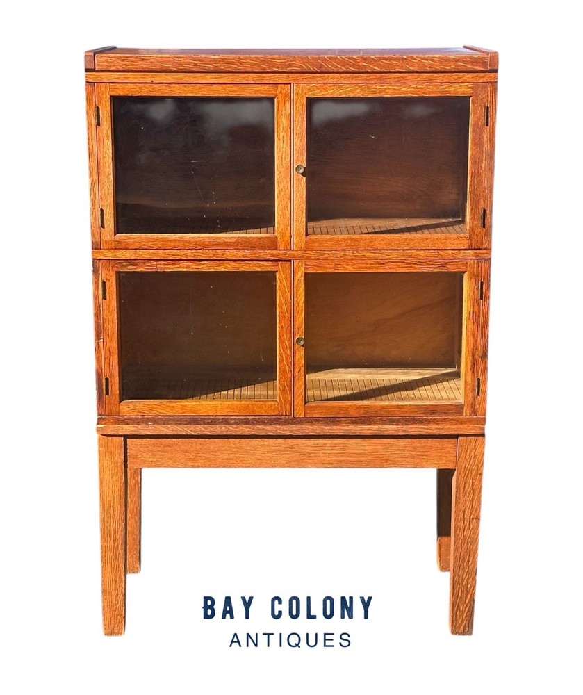 Antique Arts & Crafts Tiger Oak Four Section Haberdashery Display Cabinet – Rare
