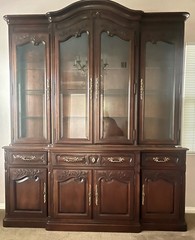 Tall French Carved Hickory White Vintage Wood 6 x 7 ft high China Hutch Cabinet