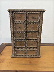 Antique Tramp Art Hanging Spice Cabinet Apothecary Collectors 10 Drawers