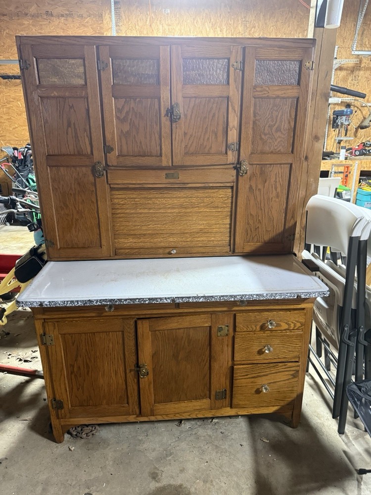 Sellers Antique Hoosier Cabinet Oak Wood 6 Doors 3 Drawers 5 Shelves Brown