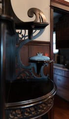 Freestanding Black Ornate Rosewood Cabinet 1800-1899 Glass Mirror Wood Antique