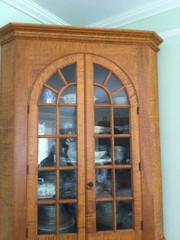 Tiger maple antique reproduction corner cupboard, custom made
