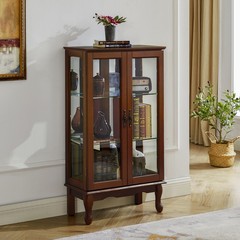 Curio Cabinet Lighted Curio Display Cabinet Walnut (E26 light bulb not included)