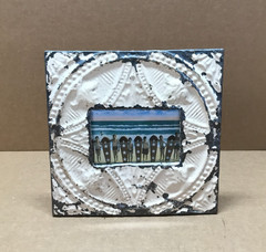 VTG 11″ Sq. Photo 4×6 Tin Ceiling Metal Shabby White Picture Frame Old 921-26B