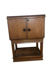 Mid-Century Modern Drexel “Profile” Bar Cabinet & 18 Pc Glassware Set