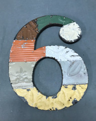 Decorative Salvage Tin Ceiling 12″ Patchwork Metal VTG Number 6 Old 296-25B