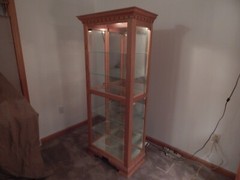 Vintage Curio Cabinet Wood & Glass; Lighted, Mirrored, Glass Shelves Eagle Ind.