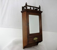 Kitchen Apothecary Bathroom Cabinet Beveled Glass Mirror Inlay Hand Carved Wood