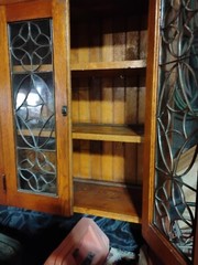 French Louis XV Oak Display China Cabinet Display Hutch with Beveled Glass 1900s
