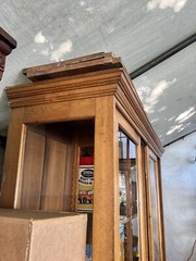 vintage antique quartersawn Oak school house cabinet 74” w x 90” h x 32/20” D