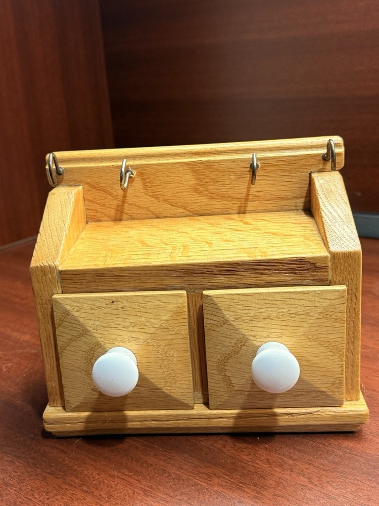 Antique Wooden 2 Drawer Recipe Card Holder, Decorative Cabinet Key Holder
