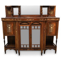 Superb English Victorian Rosewood Sideboard, Cabinet Satinwood Marquetry 1890