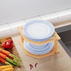 VERTORGAN Bamboo Corner Shelf,2 Tier Plate Organizer for 1 Pc, Natural