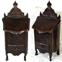 Carved Wood French Country French 16.5″ Tall Salt Box, Cabinet after 18c Style